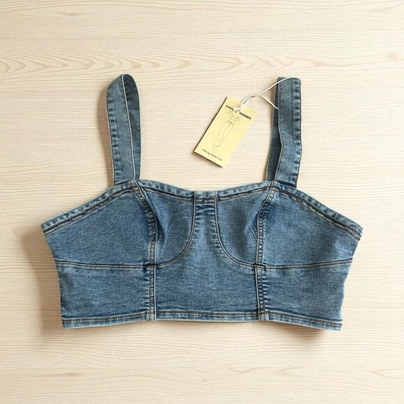 LOVE TRENDS Denim Crop Tank Top Size Medium NEW NWT - Picture 1 of 8